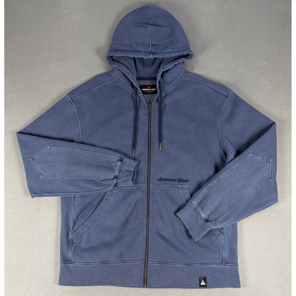 American Giant Hoodie Jacket Large Washed Blue Heavyweight Fleece Minimalist